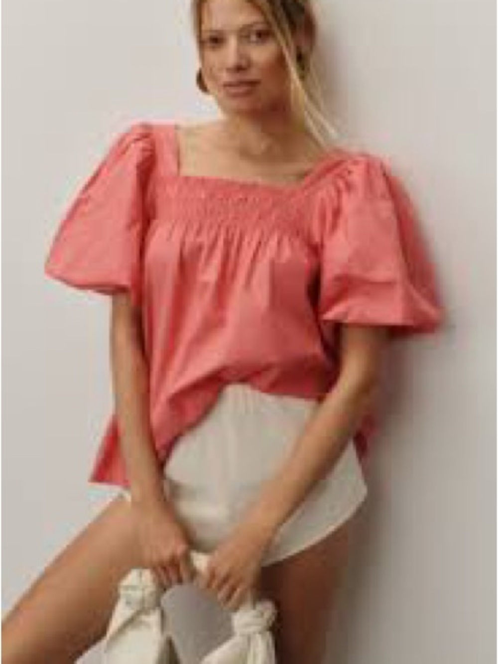 Maeve Anthropologie Puff-Sleeve Smocked Blouse Womens S Pink NWT